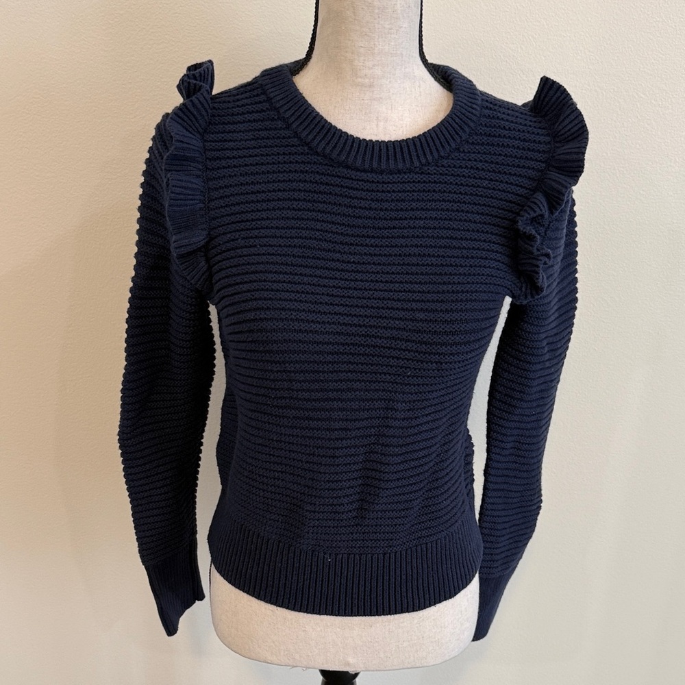 Banana Republic Navy Blue Ruffle Shoulder Crew Sweater Size S